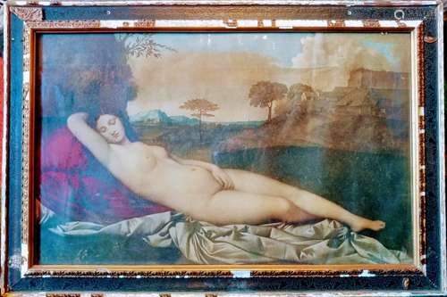 Antique Botticelli style print of the reclining