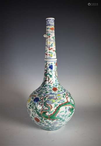 Chinese Doucai Dragon  Porcelain Bottle Vase with Mark