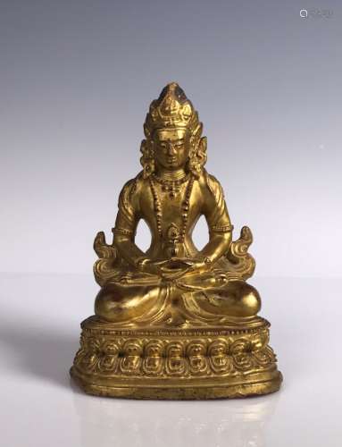 Gilt Lacquer Red Clay Seated Buddha