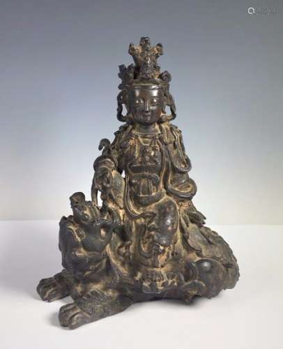 A Bronze GuanYin Sitted on Lion