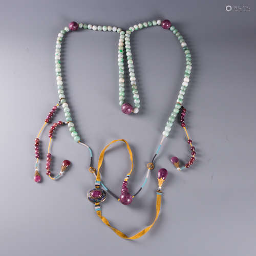 Jadeite and  Tourmaline 108 Prayer Beads