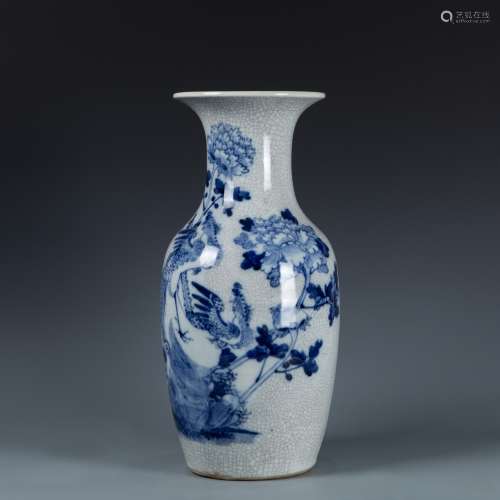 Blue White Vase with Crackle Glazed finish with Mark