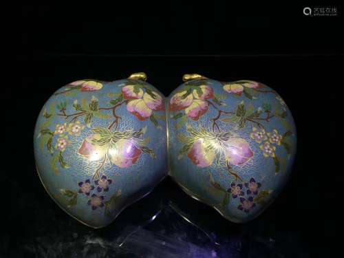 Double Peach Cloisonne Enamel Gilt-Bronze Box