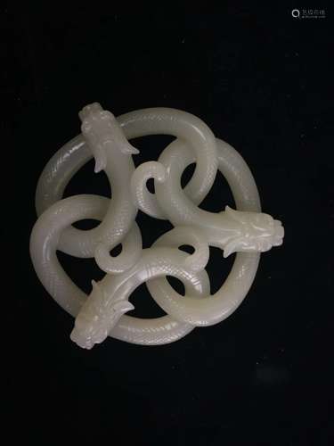 White Jade Carving of Three Serpents Intertwined