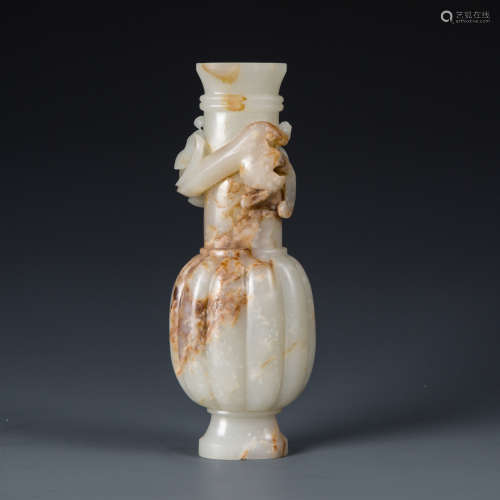 Carved White Jade Vase with animal