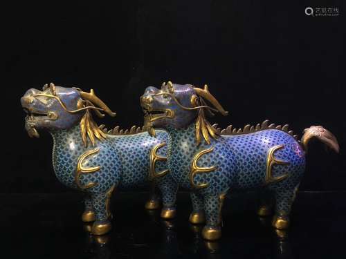 Pair of Cloisonne Enamel Foo Dogs