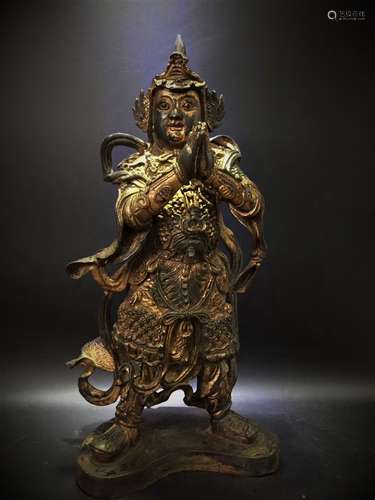 Large Gilt Bronze Figure of Warrior Immortal