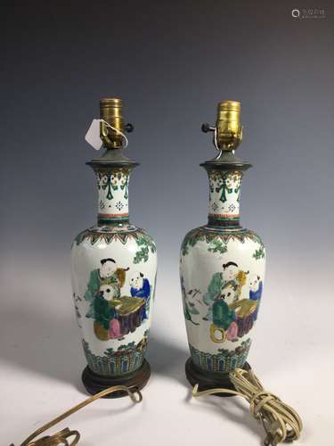 A Pair Of Chinese  Porcelain Lamps