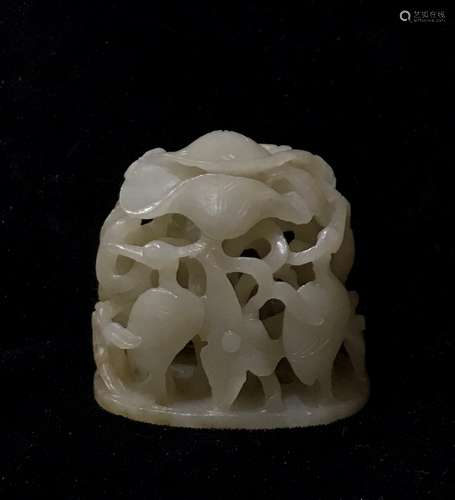 Carved White Jade Censer Finial