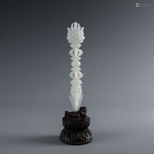 White Jade  Phurba  with Zitan wood base