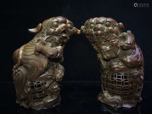 A Pair of Bamboo  Foo Dogs