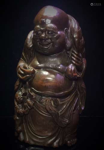 Carved Bamboo Figure of Buddha & Boy