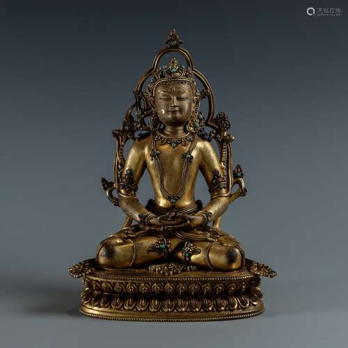 Gilt Bronze and Inlay Gem Stone Figure of Tara