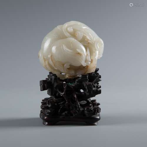 Carved White Jade on wood base