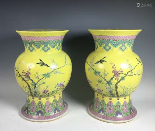 A Pair Of  Yellow Porcelain Garden Seat