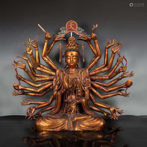 A Rare Large Gilt Lacquer Wood Figure of Avalokitesvara