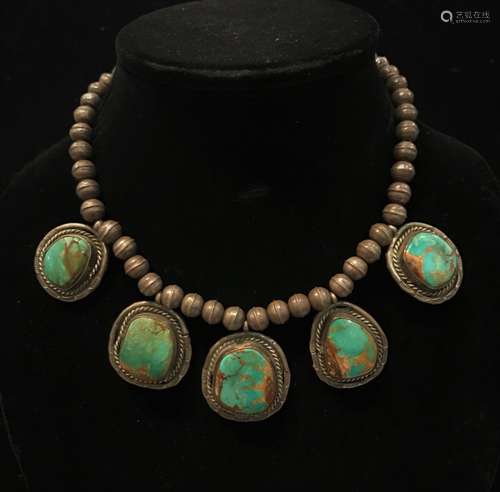 Antique Silver Necklace With Turquoise