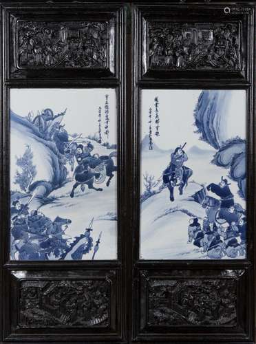 Porcelain Panel Wood Frame Warrior Scene with Character