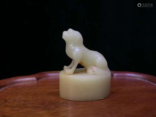 Carved Soapstone Animal Seal with Characters