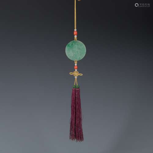 Jadeite disk on lanyard with tassel