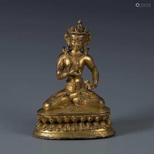 Gilt Bronze Figure Of Vajrasattva With Stone Inlay