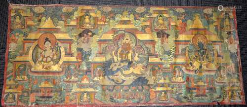 Old Tibetan Horizontal Thangka on Leather