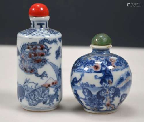 Two 19th C Chinese Blue & Red Porcelain Snuffs