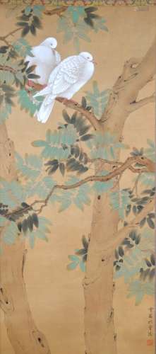 Chen ZhiFu: Chinese Painting White Doves in Tree