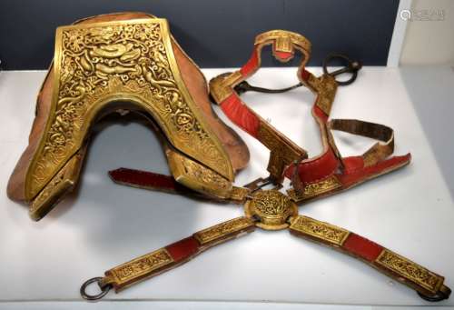 Rare Chinese 17th/18th C Gilt Iron Dragon Saddle