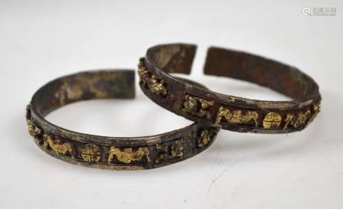 Pr Chinese Qing Dynasty Gold over Iron Bangles