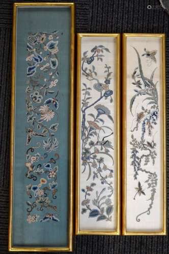 Three Antique Silk Embroidered Sleeve Ends