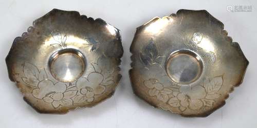 Pair Antique Japanese Silver Teacup Saucers