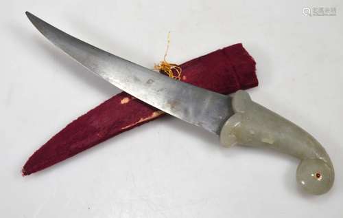 Mughal Indian Knife with Carved Hardstone Handle