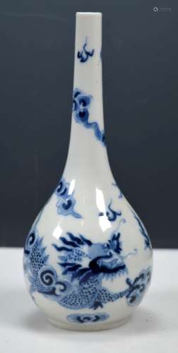 19th C Chinese Blue Dragon Porcelain Bud Vase