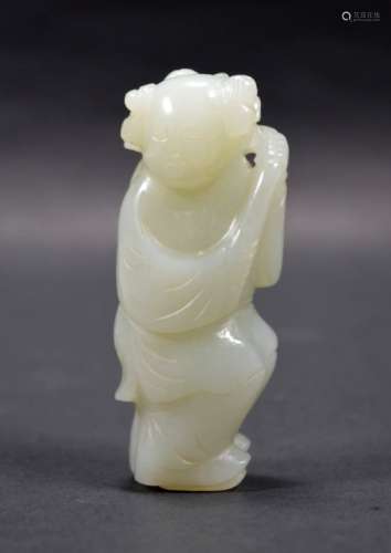 19th C Chinese Carved Jade Boy with Lotus