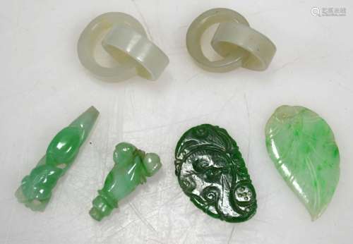 Six Chinese Carved Natural Jadeite & Jade Jewels