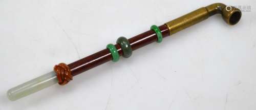 Antique Chinese Jade & Jadeite Embellished Pipe