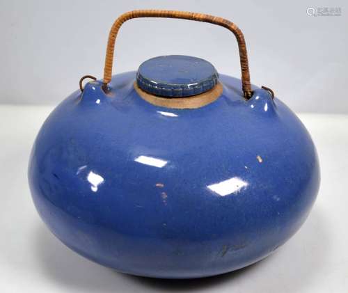 Rare Chinese Blue Enameled Yixing Bed Warmer