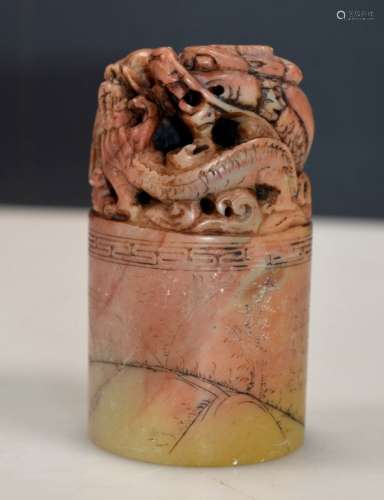 Large Chinese Carved Soapstone Dragon Seal