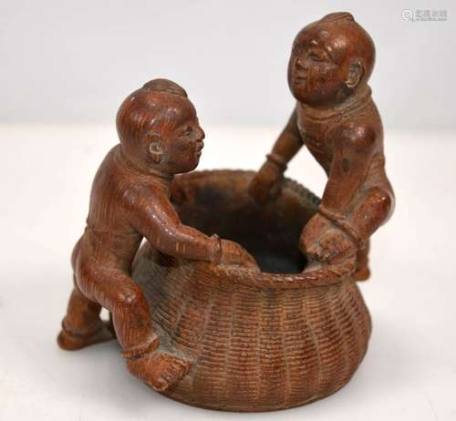 Fine Qing Dynasty Chinese Bamboo Carving 2 Boys