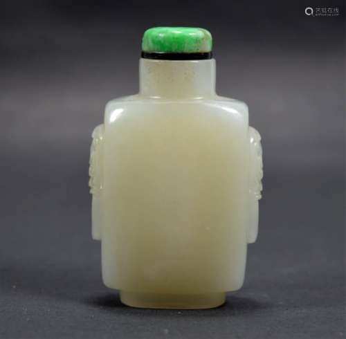 19th C Chinese White Jade Snuff Bottle