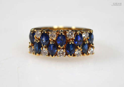 Sapphire & Diamond Ring in 14K Gold; 6.7G