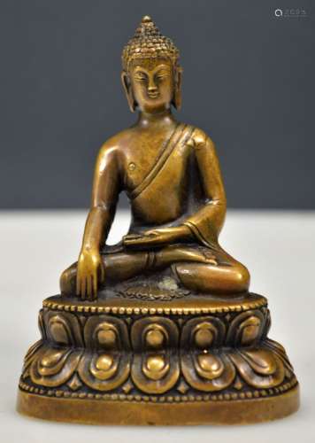19th C Tibetan Bronze Seated Buddha Closed Base