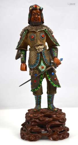 Chinese Gilt & Enameled Silver Wire Soldier