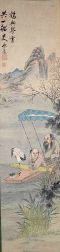 Antique Chinese Painting Scholar on Boat