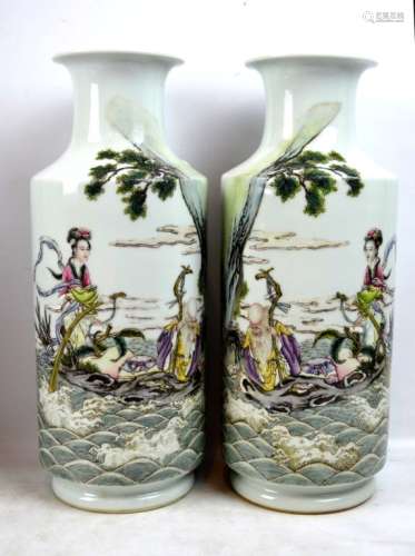 Chinese Republic Opposing Pair Porcelain Vases