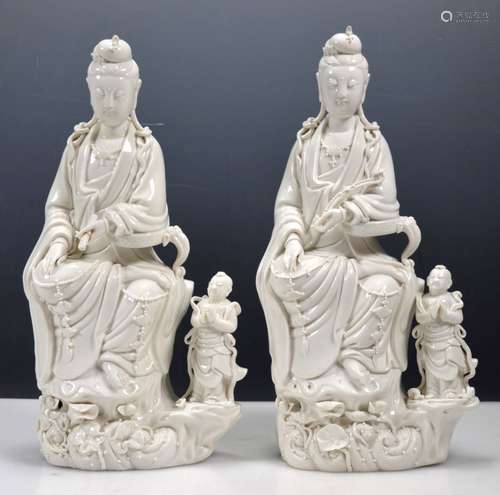 2 Fine Chinese Blanc de Chine Guanyin's