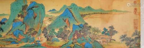 Qiu Ying Chinese Handscroll, Landscape Calligraphy