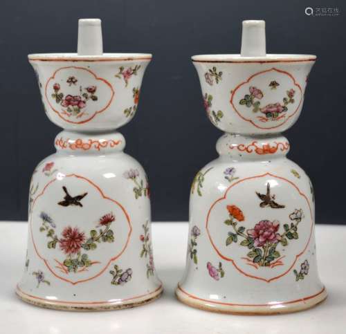 Pair Chinese Enameled Porcelain Candlesticks