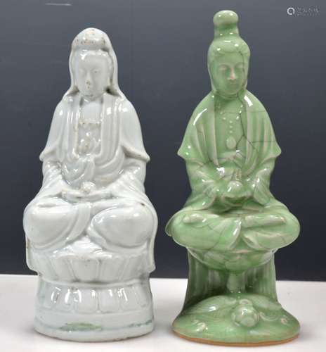 2 Asian Porcelain Guanyin; Blanc de Chine, Celadon